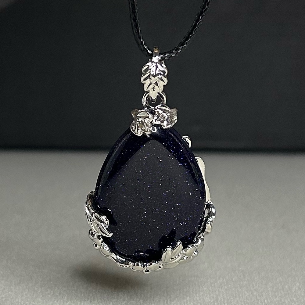 Blue Sandstone Drop Pendant Natural Crystal Gemstone Necklace